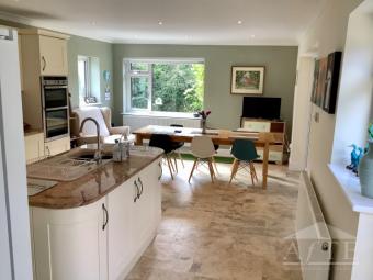 Open plan kitchen with seating for 8.