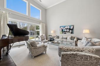 Formal living light filled fireplace
